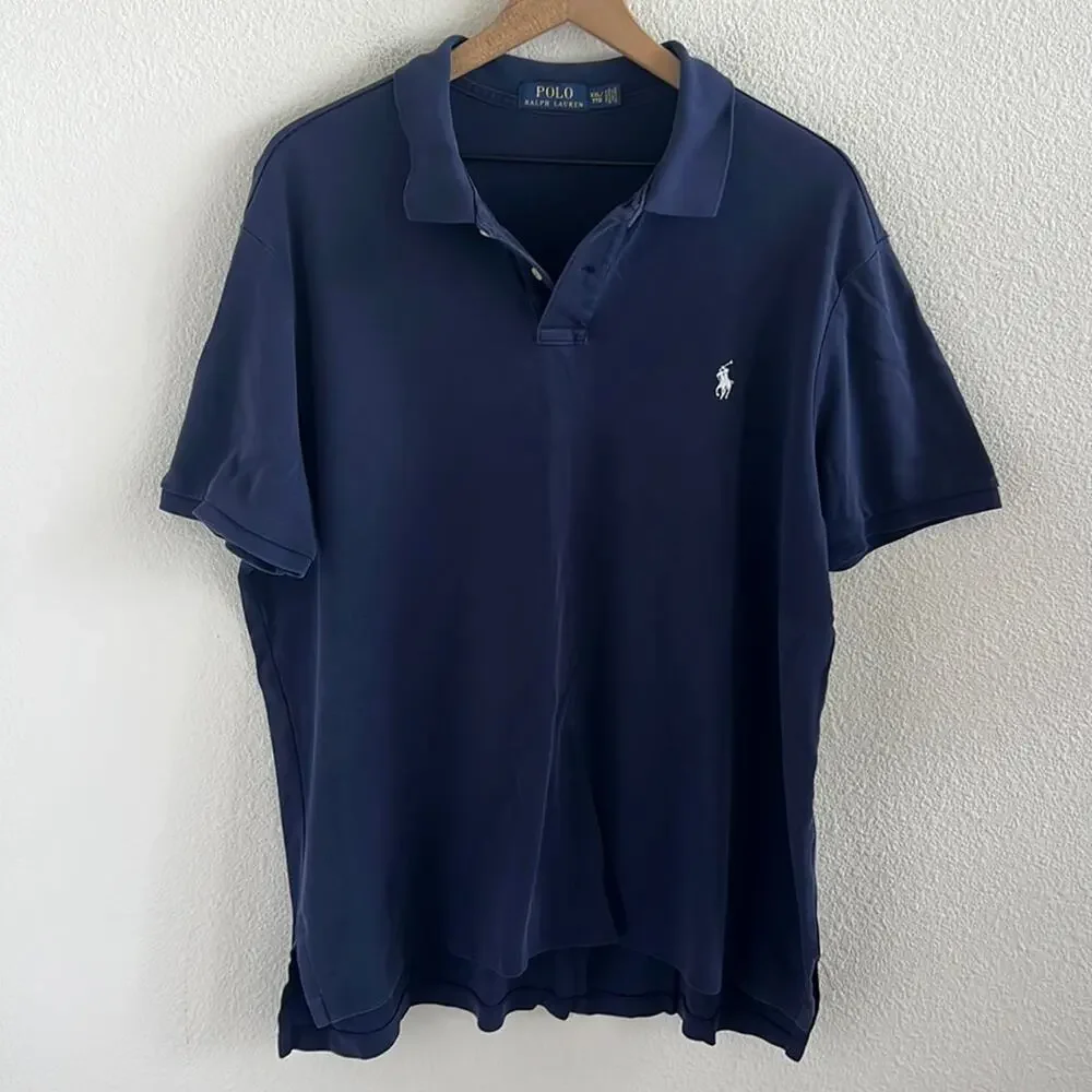 Polo Ralph Lauren Navy Blue Polo Shirt White Embroidered Logo Blue Tag XXL